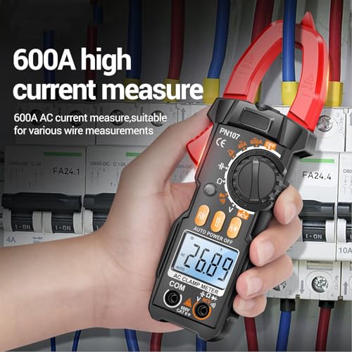 Digital Clamp Meter, 6000 Counts, T RMS Multimeter, Auto Ranging Voltmeter Ampmeter with AC DC Current Voltage, NCV Live Wire, Inrush, Diode, Temperature, Continuity