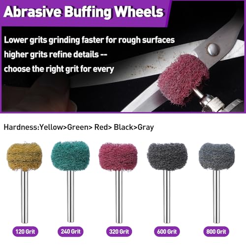 100 PCS Abrasive Buffing Wheels for Dremel, Thickened Polishing Kit 1/8 Inch Shank for Rotary Tool Accessories, Polishing Wheel Set for Metal Rust Wood Glass Watch Brass - style: 100pcs abrasive wheels