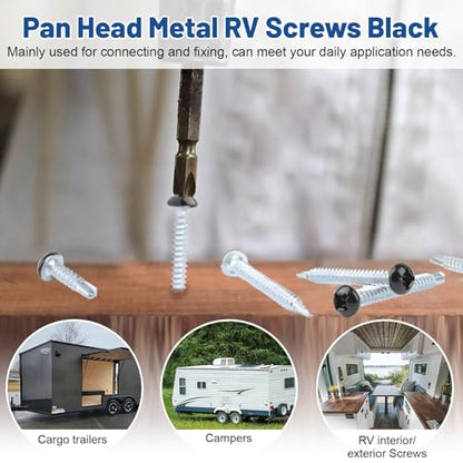 Pan Head Metal RV Screws Black #8 X 5/8" - 100 Pcs - size: #8x5/8"