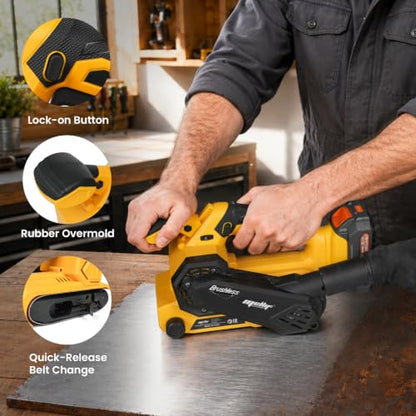 Upgraded Brushless Belt Sander Compatible with Dewalt 20V Battery - color: Yellow