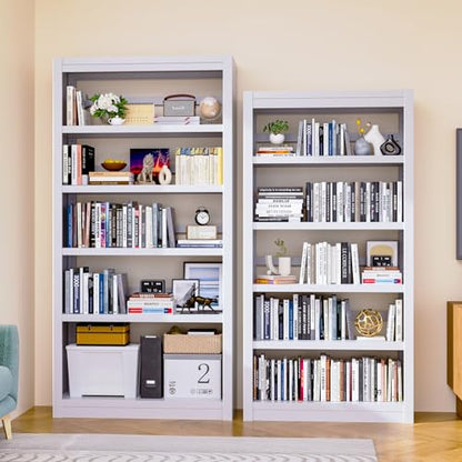 Bookshelf,6-Tier Adjustable Steel Book Shelf,61" H Heavy Duty Metal Bookcase for Home/Office/Garage,White Shelf (White, 61" Tall) - color: White, size: 61"H*27.5"W