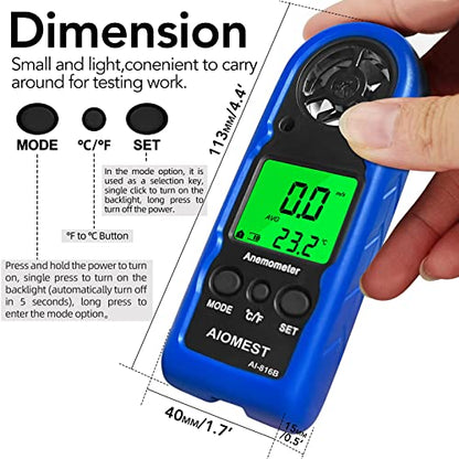 Digital Anemometer 65 mph, AIOMEST Mini Wind Speed Meter Gauge AI-816B