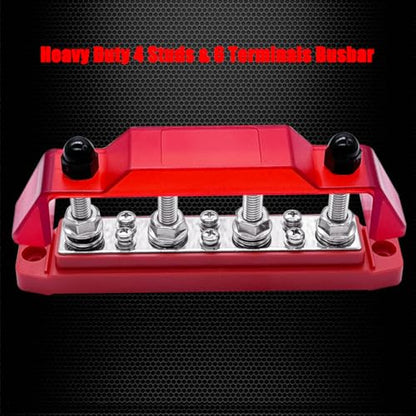 Ampper 4 x M8 Posts Power Distribution Block BusBar 6 M4 Screws, 6.3" Red - color: Red, size: 4M8+6M4