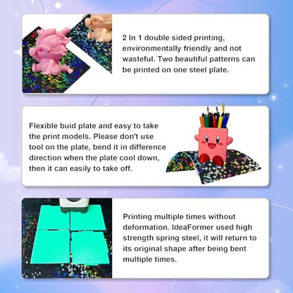 IdeaFormer 3D PEF PEY Build Plate for Bambu Lab A1 Mini, Rainbow Confetti PEY Galaxy Spring Steel Plate Double Sided Flexible Sheet 184x184mm - color: Confetti PEF+Galaxy PEY