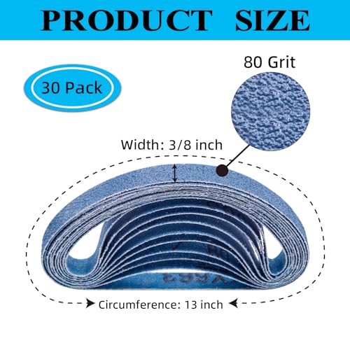 3/8" x 13" Zirconia Sanding Belts, 80 Grit, 30 Pack - color: 80 Grit, size: 3/8x13 inch