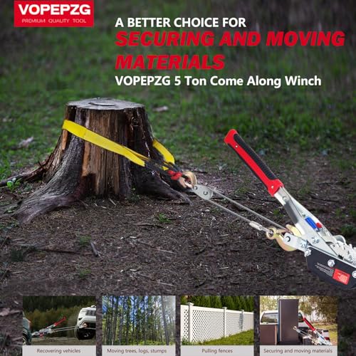 Come Along Winch,5 Ton Capacity with 11.5FT Steel Cable,Heavy Duty Come Along Tool with Dual Gears,3 Hooks,Hand Winch Tool for Road Vehicle Recovery and Pulling Tree,Fence Stretcher,Frame - size: 5T