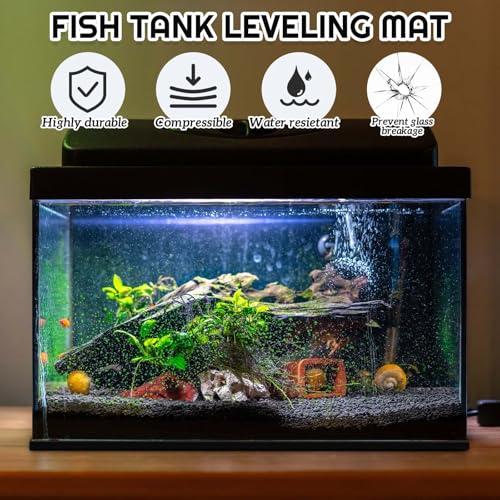 Pangda 1 Pcs 48 x 24 Inch Aquarium Fish Self Leveling Mat for Under Tank 5mm Thick Foam Compressible Neoprene Mat with Adhesive Backing Shockproof Waterproof Easy to Cut Stability, Black - size: 48 x 24 Inch