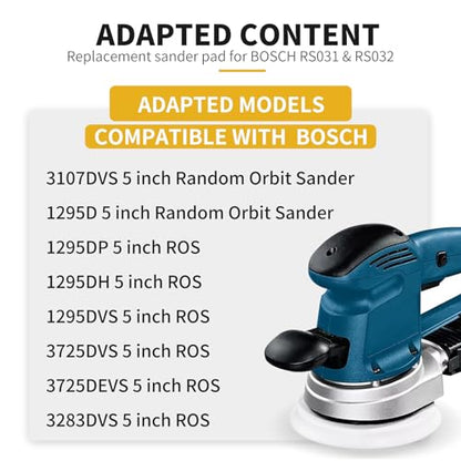 2PCS 5" Hook & Loop RS032 Hard Backing Sander Pad Compatible with Bosch Orbital 3107DVS 3725DEVS 1295DVS 1295DH Random Sander Replacement Parts