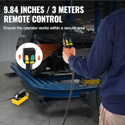VEVOR 10,000PSI Air Hydraulic Pump, 0.61 Gal Reservoir, NPT 3/8 In Oil Outlet, NPT 1/4 In Inlet, Plastic Air Hydraulic Pump with Remote Control Actuator, for Automobile Frame Machine & Hydraulic Press - style: 2.3 L with Remote Control