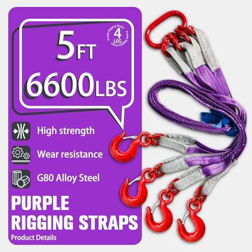 4 Leg Bridle Lifting Sling 6600 LBS Rigging Strap with G80 Grab Hooks