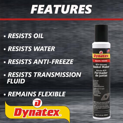 Dynatex Black RTV Silicone Gasket Maker 7.4oz Automatic Can (1 Pack) - size: 8 Ounces