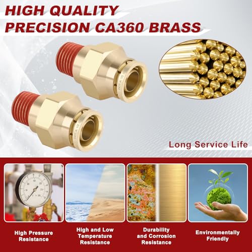 DOT Approved Male Straight Brass Union 1/2" Tube x 1/4" NPT, 10PCS - size: 1/2" OD x 1/4" NPT