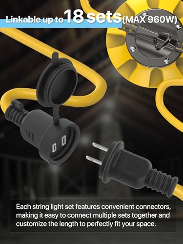 HYPERLITE Construction String Lights: 50FT 5 Bulbs Work Lights with Climbing Hooks - IP65 Waterproof Linkable LED Industrial Temporary Lighting for Construction Sites Attic Crawlspace Renovation - size: 50FT-2Prong