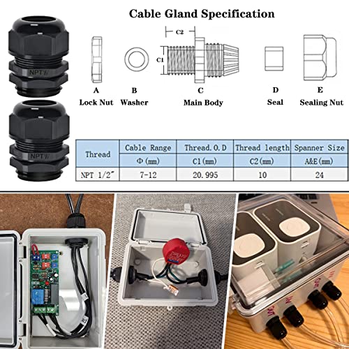 Zulkit IP65 Waterproof ABS Plastic Electrical Box - Hinged Shell, 2 Cable Glands, 5.9 x 3.9 x 2.8 inch - size: 5.9" x 3.9" x 2.8"