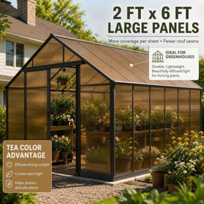 6 Pcs 6' X 2' X 0.2'' Polycarbonate Greenhouse Panels Roof Panels, Brown - color: Brown, size: 6' x 2' x 0.2''
