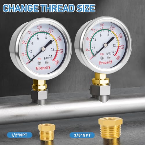 Water Test Pressure Gauge Kit,2.5" Dial+12" EPDM Rubber+1/4" Lead-Free Valve+1/4 to 3/4 Adapter,0-200PSI/0-1.4MPA（Stainless Steel/Color） Red Kit - size: Kit | Red