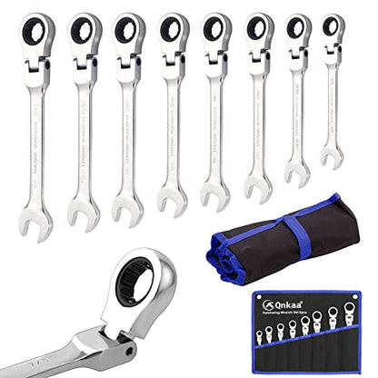 Qnkaa 8pcs Flexible Ratchet Wrenches Set SAE 5/16” to 3/4“ - size: SAE 8pcs