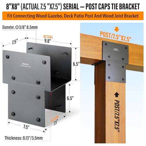 1 Pack Heavy Duty 8x8 (Actual 7.5"x7.5") Stainless Steel Post Caps Tie Bracket , Fit Connecting Wood Gazebo, Deck Patio Post and Wood Beams Bracket ( Dark Ggray) - size: Standard 8"x8"(Actual 7.5"x7.5")