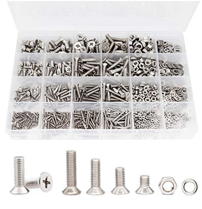 940pcs M2 M3 M4 M5 Phillips Countersunk Flat Head Machine Screws Hex Nuts Flat Washers Assortment - size: M2 M3 M4 M5 940pcs (Countersunk Head-304)