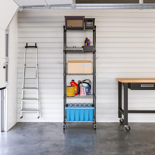 UltraDurable 5-Tier NSF Steel Wire Shelving, 24"W x 18"D x 75" H, Black - color: Black, size: 5-Tier Shelving, 24" W x 18" D