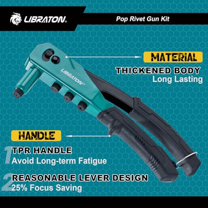 LIBRATON Rivet Gun Kit, Pop Rivet Gun, Heavy Duty Rivet Tool, Hand Riveter