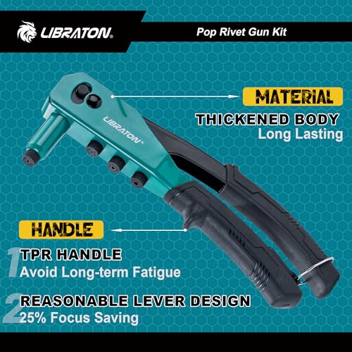 LIBRATON Rivet Gun Kit, Pop Rivet Gun, Heavy Duty Rivet Tool, Hand Riveter - size: 120-Rivet Automotive Kit