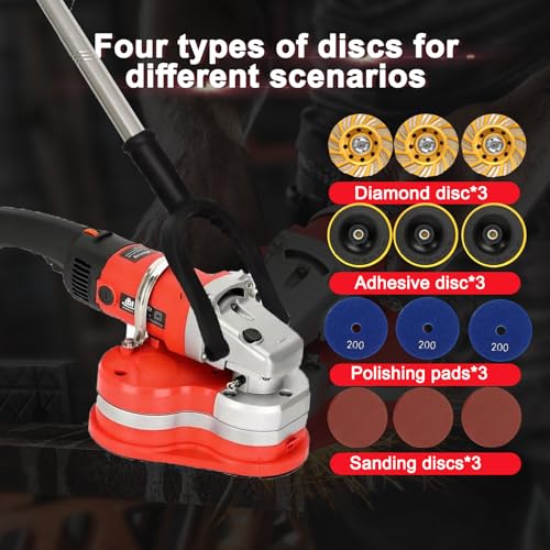 Electric Diamond Polisher Machine with Telescopic Rod，3800W Concrete Grinder Machine with 6-Speed Control & Dust Collection Cover, Floor Grinder for Grinding Concrete Deck Marble Granite