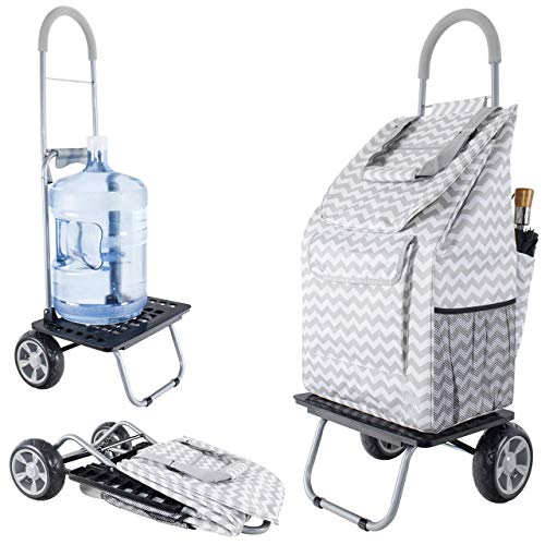 dbest products Bigger Trolley Dolly, Grey Chevron Shopping Grocery Foldable Cart - color: Grey Chevron