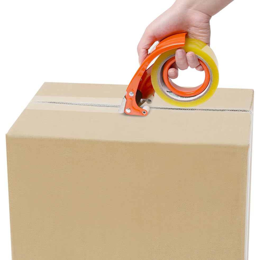 PROSUN 2 Pack Heavy Duty Metal Packing Tape Dispenser Gun and 2 Replacement Blades:2-inch Wide Tape Dispenser for Shipping, Moving, Office & Warehouse(2026 NEW Set 2" Orange + 2" Orange)