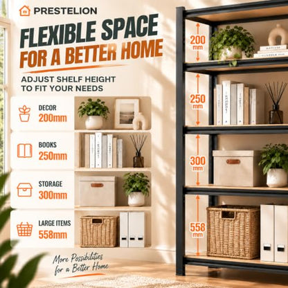Metal Book Shelf, Adjustable Tall Bookcase, No Assembly Storage Shelves - size: Wood-28''Wx 12''Dx 63''H