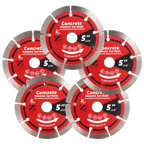 ZORUNNA 5Pcs 5" Concrete Saw Blade, Concrete Cutting Wheel 7/8" Arbor - size: 5''