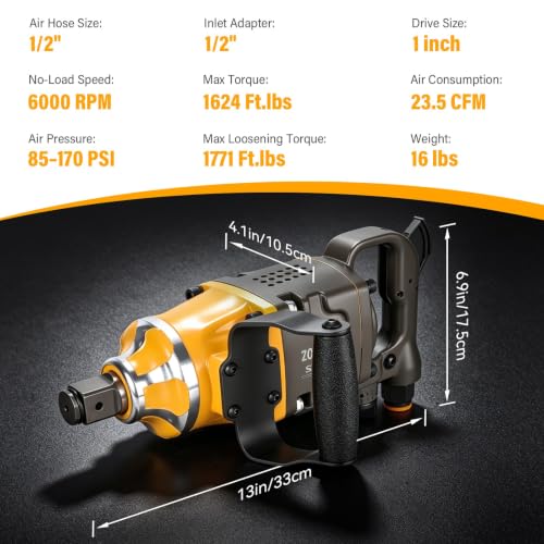 1"Pneumatic Impact Wrench,1/2" Air Inlet With Professional Air Hose