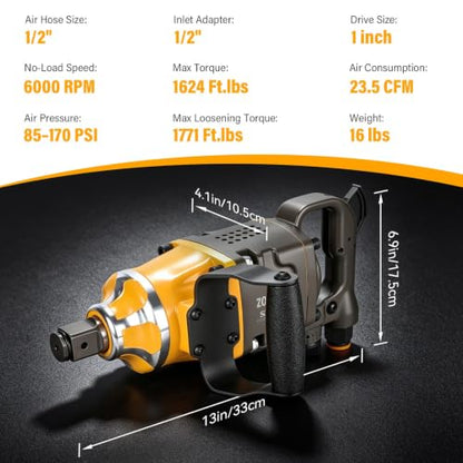 1"Pneumatic Impact Wrench,1/2" Air Inlet With Professional Air Hose