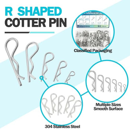 95PCS 7 Sizes Stainless Steel Hitch Pin Clip Assortment Kit R Shaped Cotter Pins Fastener Clips OLA031 - size: 95 pcs Assortment (7 Sizes)