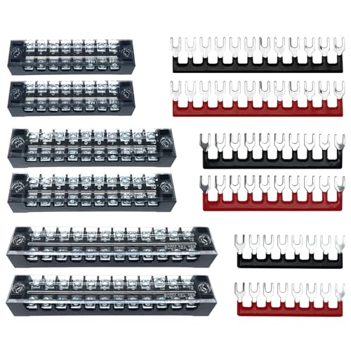 6 Sets 8/10/12 Positions 600V 15A Terminal Blocks Ground Circuit Dual Row Bus Bar Wire Screw Terminal Block Kit with Cover 600V Pre Insulated Terminal Strip WW004-15081012 - size: 15A 8P+10P+12P