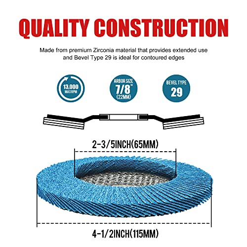 EZARC Zirconia Flap Discs 60 Grit, 4-1/2 x 7/8-Inch, Type 29, 20-Pack - size: 60 GRIT (Pack of 2), style: Standard Version