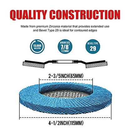 EZARC Zirconia Flap Discs 120 Grit, 4-1/2 x 7/8-Inch, Type 29, 10-Pack - size: 120 GRIT, style: Standard Version