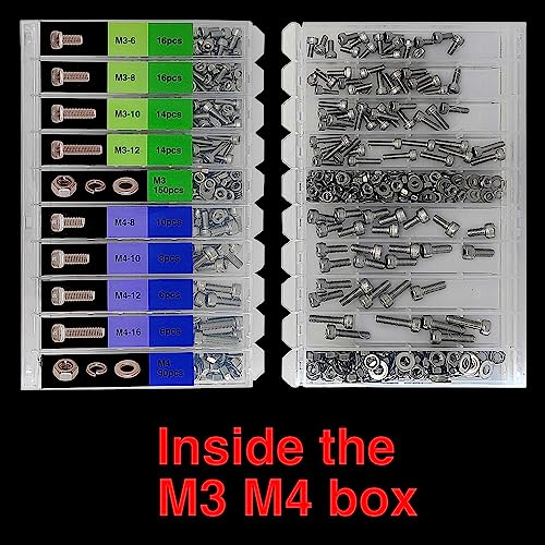 EEEEE 982pcs M2 M2.5 M3 M4 M5 M6 Hex Socket Cap Screws Head Cap Screws 304 Stainless Steel Nut Bolt Kit Screw Assortment Set with Machine Assorted Washer Small Spring Washer and Nut Set - size: M2 M2.5 M3 M4 M5 M6 982 pieces
