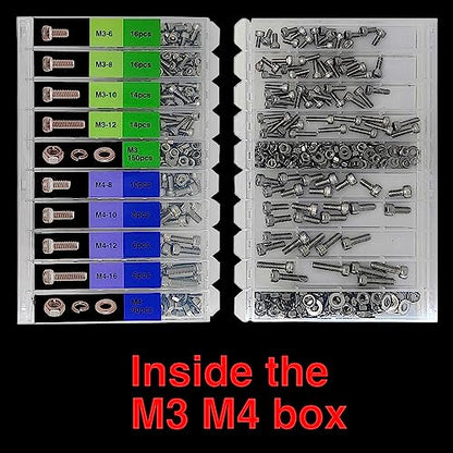 EEEEE 982pcs M2 M2.5 M3 M4 M5 M6 Hex Socket Cap Screws Head Cap Screws 304 Stainless Steel Nut Bolt Kit Screw Assortment Set with Machine Assorted Washer Small Spring Washer and Nut Set - size: M2 M2.5 M3 M4 M5 M6 982 pieces