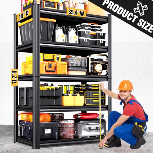4-Pack Heavy Duty Garage Shelving for Garage, Warehouse & Workshop Organization, 71" H x 35" W x 16" D Adjustable 5-Tier All Metal Storage Shelf for Tools, Storage Bins & Bulk Items - size: 35"Wx15.7"Dx71"H
