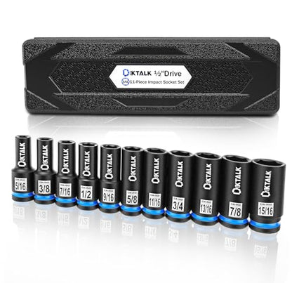 11PCS 1/2“ Drive Impact Deep Socket Set SAE (5/16″-15/16″) 6-Point CR-MO - size: 11PCS SAE