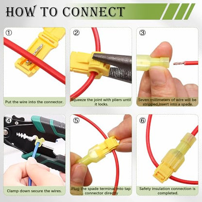 Twidec/Quick Splice Wire Terminals T-TAP Disconnect Self-Stripping 22-10 AWG with Nylon Fully Insulated Male Spade Electrical Terminals Kit for Automotive with Wire Crimper Tool - color: 80PCS+3-in-1 Crimper Tool
