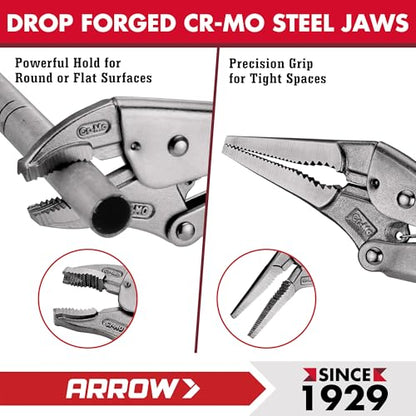 ARROW 3PCS Locking Pliers Set with Long Nose and Curved Jaw - size: 6.5&7&10inch