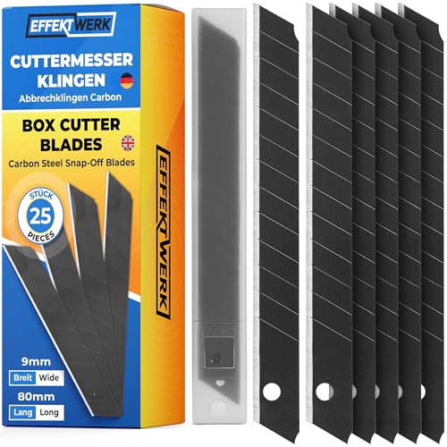 9mm Box Cutter Blades, Carbon Steel Snap Off Blade Refills, Black, 25 PK - style: 9mm