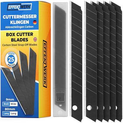 9mm Box Cutter Blades, Carbon Steel Snap Off Blade Refills, Black, 25 PK - style: 9mm