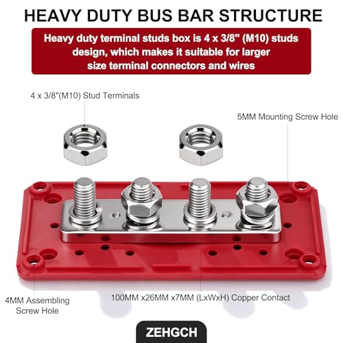 300A Bus Bar 12V Power Distribution Block with 3/8" Studs,Marine Battery Bus Bar Terminal Block Positive & Negative for Automotive Car Boat Solar System (300A 4 x 3/8" Studs) - size: 300A 4 x 3/8" Studs