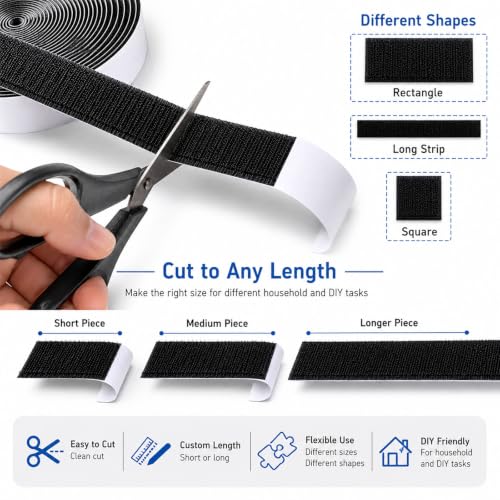 2 Inch Wide Heavy Duty Hook and Loop Tape Roll 16.4 Ft, Self Adhesive Strips with Strong Sticky Back, Removable Fastener for Wall Mounting, Home Organization, Car, No Residue - size: 2 in wide x 16.4 ft long