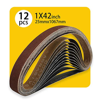 1 x 42 Inch 400 Grit Sanding Belt | Premium Aluminum Oxide Sanding Belt | Premium Sander Sandpaper – 12 Pack - size: 400 Grit