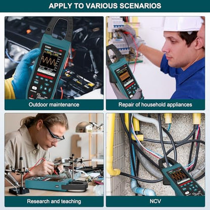 HANMATEK 3-in-1 AC/DC Clamp Meter & Oscilloscope,5MS/s High Sampling Rate,1MHz Bandwidth,600A &1000V AC/DC Current & Voltage Detection,Resistance,Capacitance,Continuity Test,NCV,Data Logging-CO601