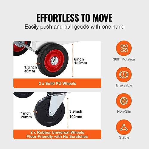 VEVOR Aluminum Folding Hand Truck, 2 in 1 Design 400 lbs Capacity, Heavy Duty Industrial Collapsible cart, Dolly Cart with Rubber Wheels for Transport and Moving in Warehouse, Supermarket, Garden - size: 400 lbs